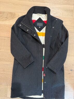 Pendleton woman’s small Charcoal Wool-Blend Pea Coat with Stripe Lining